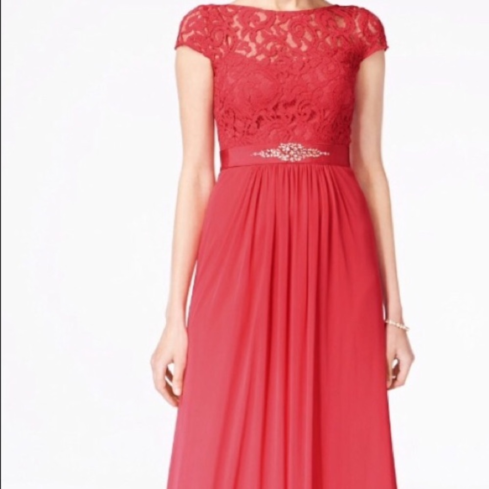 NWOT - Adrianna Papell Coral Lace Illusion Gown - Bridesmaid Dress, Prom
